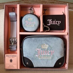 Juicy Couture Blue Velour 4 Piece Double Entry Camera Bag Set